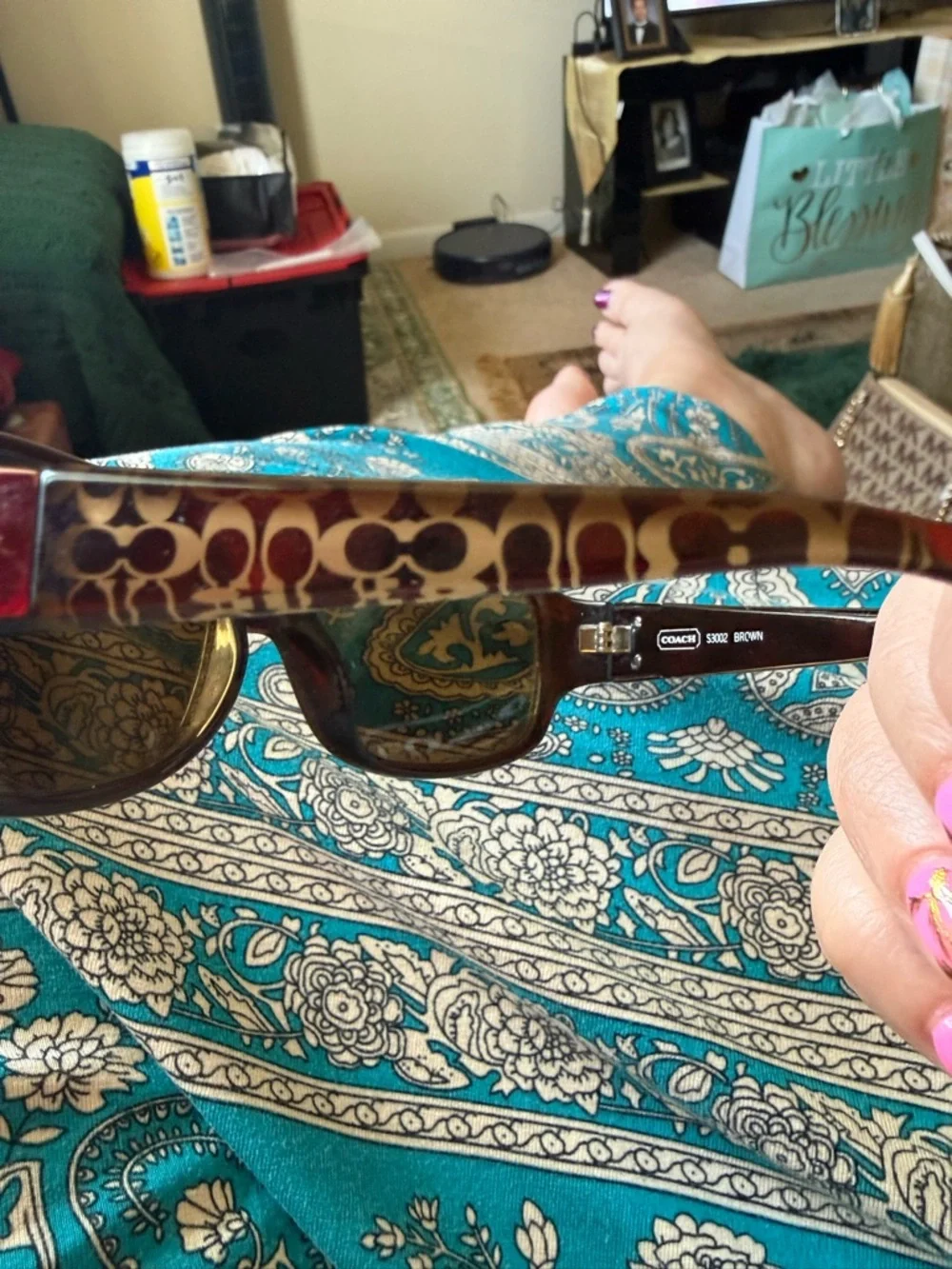 Coach Brown Patterned Sunglasses with Dark Lenses - Picture 7 of 10